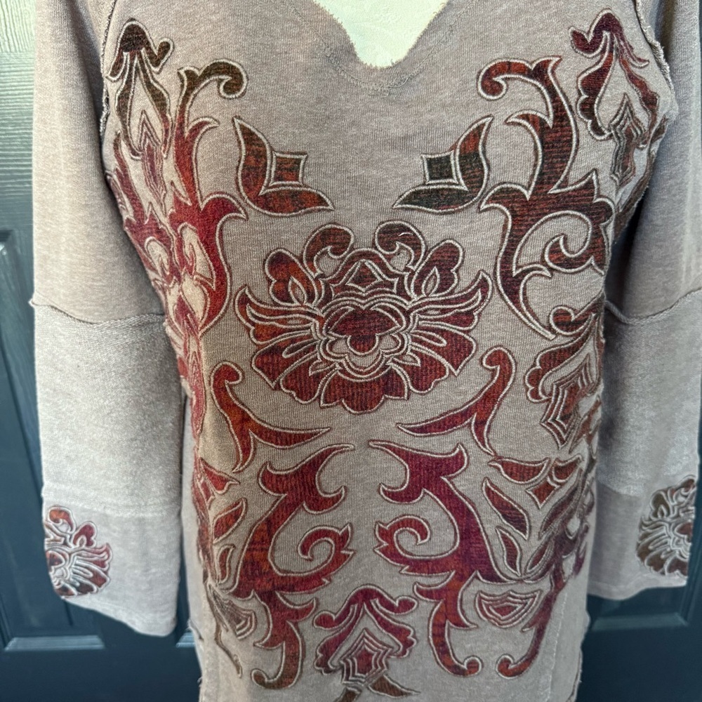 Soft Surroundings‎ Sweater Appliqué Womens Maroon Fleece Pullover L - Picture 3 of 9